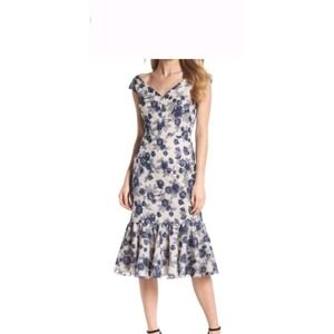 NWT Gal Meets Glam Mermaid Floral Embroidered Midi Navy Dress Size 10 Romantic